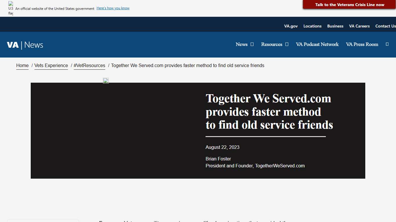 Together We Served.com provides faster method to find old service friends - VA News